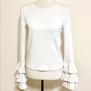 Gianni Bini Tiered Ruffle Sleeve Top Ivory S